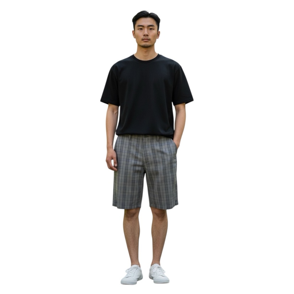Quicksilver Men’s Grey Black Plaid Flat Front Shorts size 40”